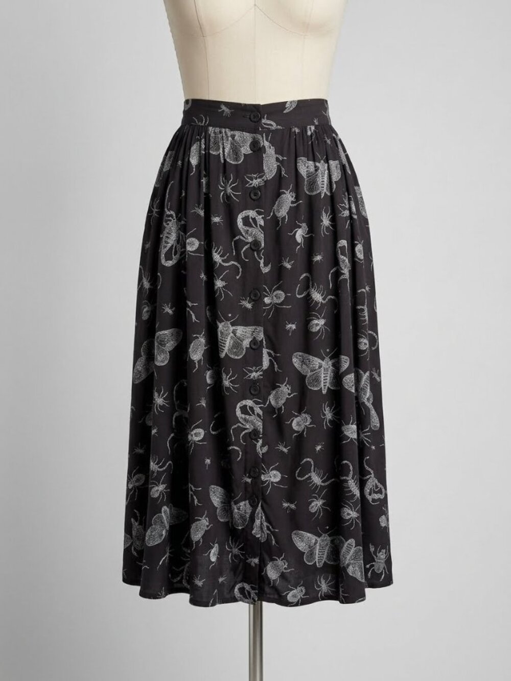 Disturbia Parasite Bugs Button Front Midi Skirt - Black Size US 14